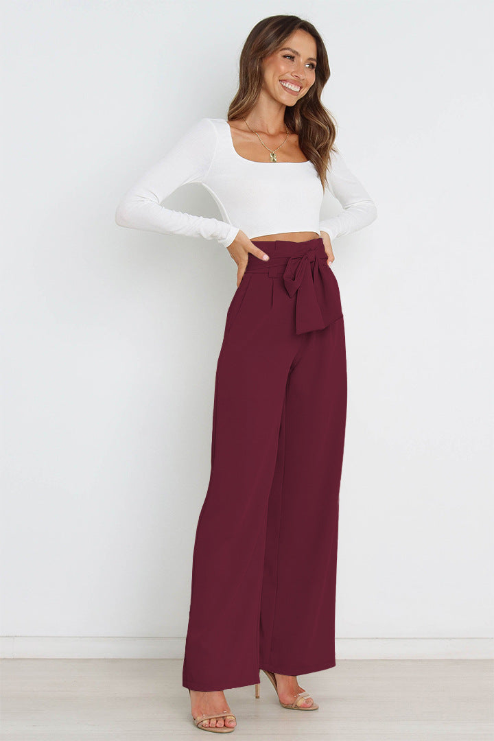 Adiffu Elegant Wide-Leg Work Trousers with Belt