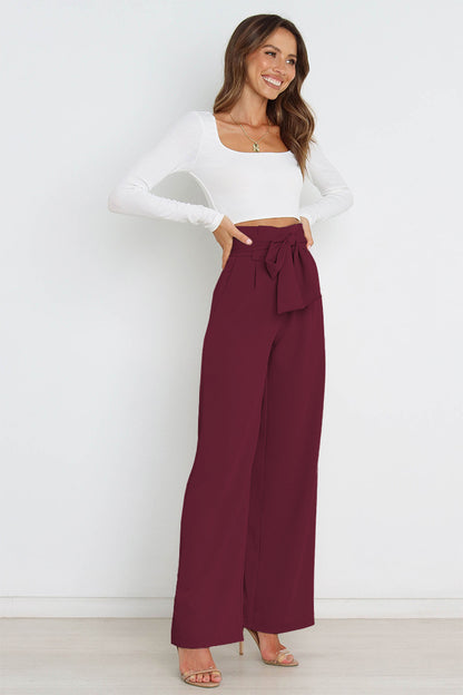 Adiffu Elegant Wide-Leg Work Trousers with Belt