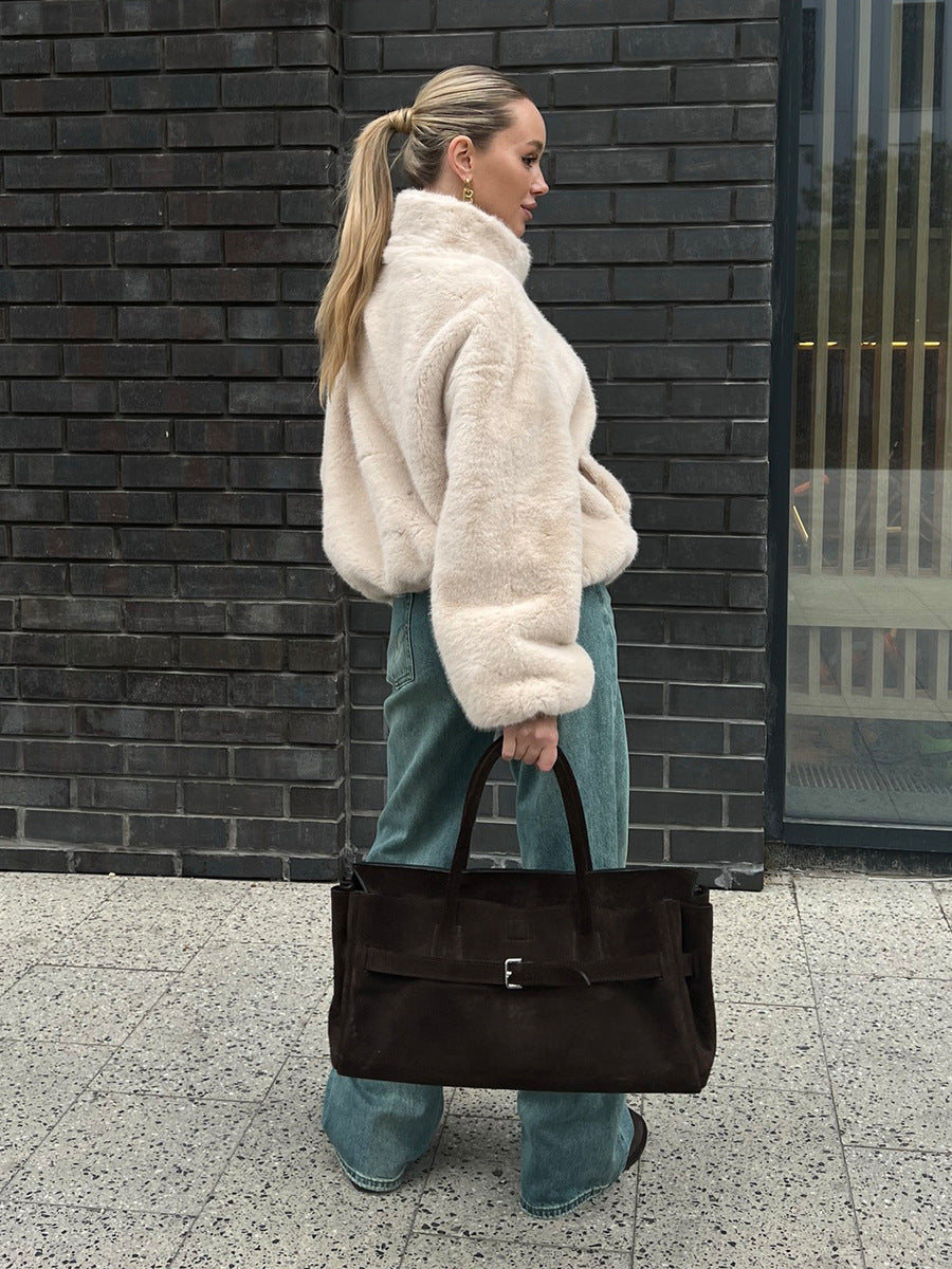 Women’s Warm Stand Collar Zip-Up Faux Fur Jacket