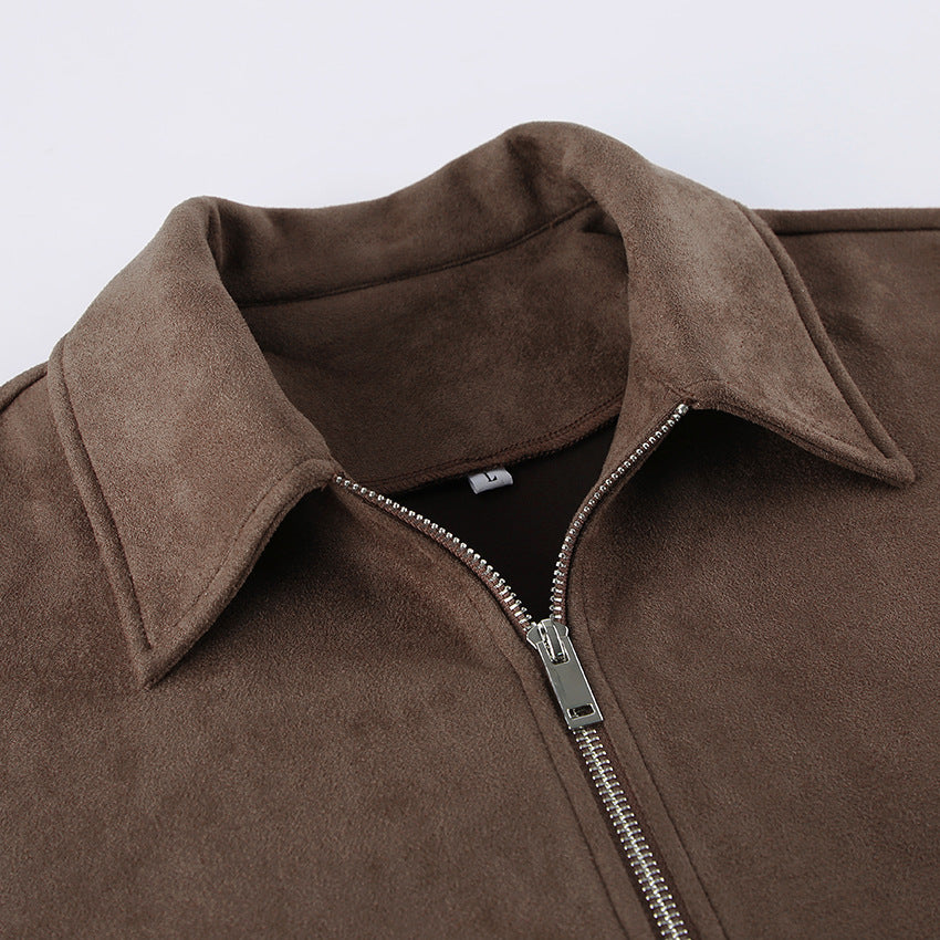Vintage Brown Suede Lapel Relaxed Jacket