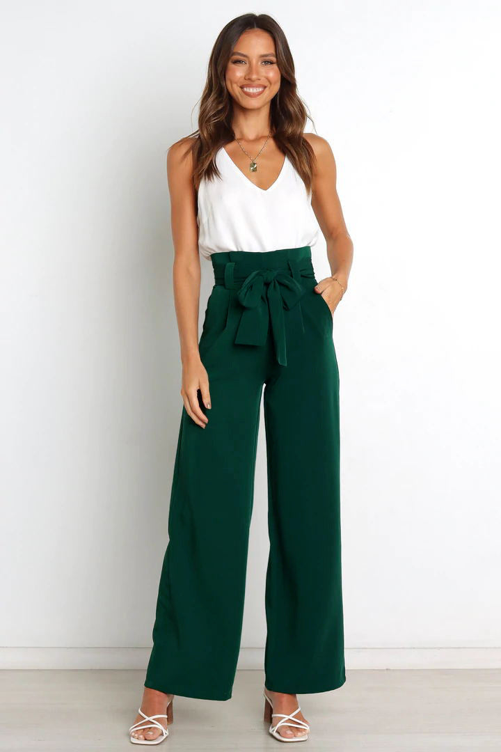 Adiffu Elegant Wide-Leg Work Trousers with Belt