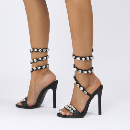 Adiffu Rhinestone High-heeled Sandals