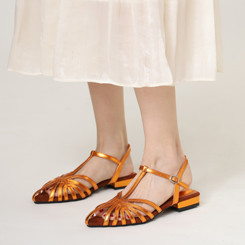 Selene Woven Roman Low-Heel Sandals