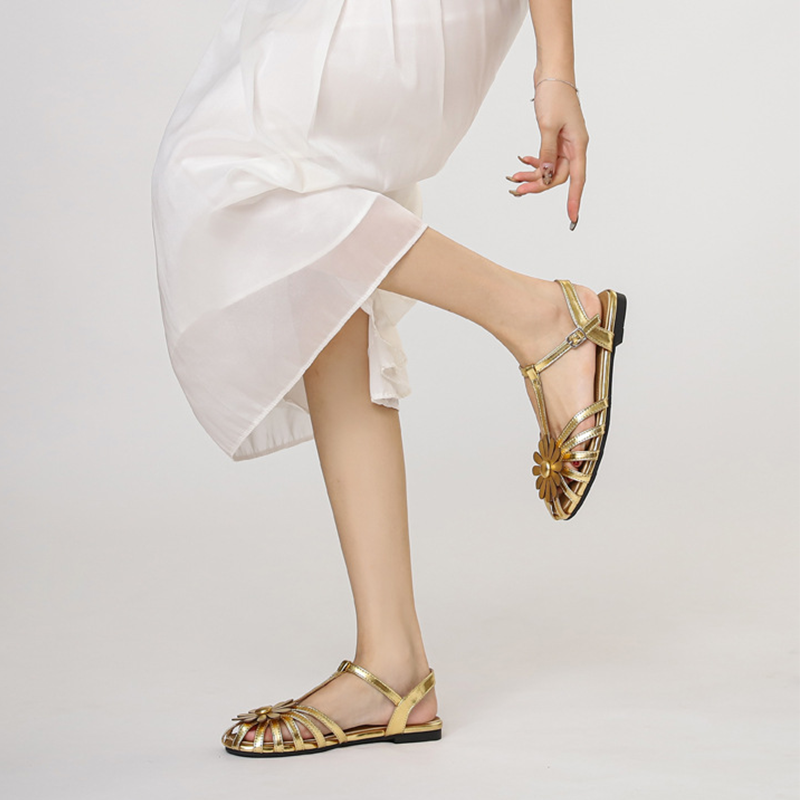 PetalGrace French Floral Low-Heel Sandals