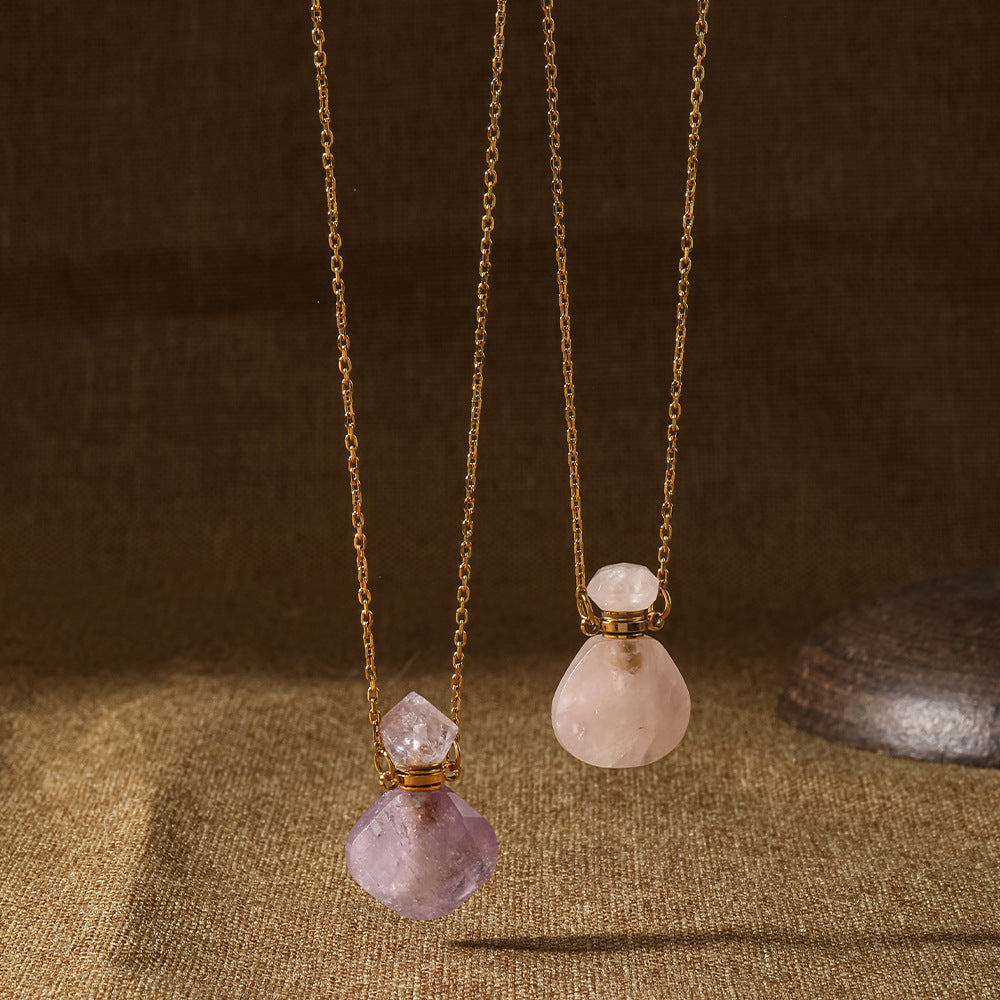 Adiffu Romantic Natural Stone Perfume Bottle Wishing Bottle Pendant Necklace