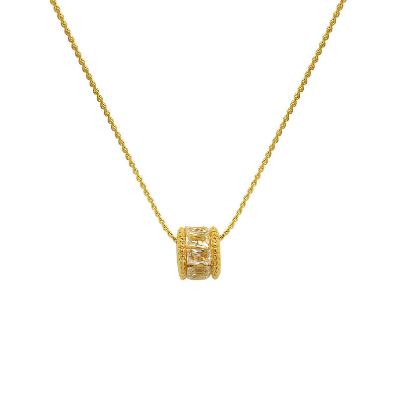 Adiffu French Geometric Diamond Pendant 18K Gold Necklace
