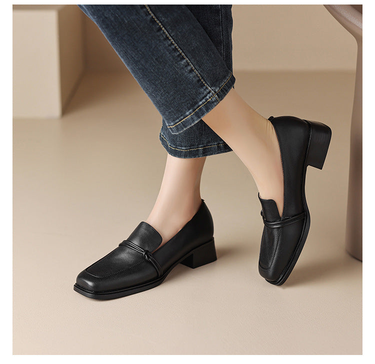 Adiffu Retro Square-Toe Loafers for Women, Vintage Casual Office Work Shoes for Everyday Wear