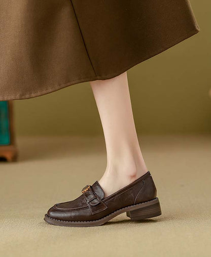 Adiffu Vintage Handmade Soft-Sole Chunky-Heel Loafers