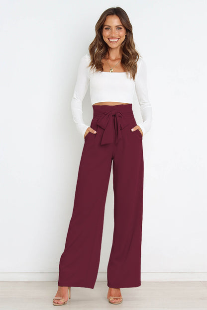 Adiffu Elegant Wide-Leg Work Trousers with Belt