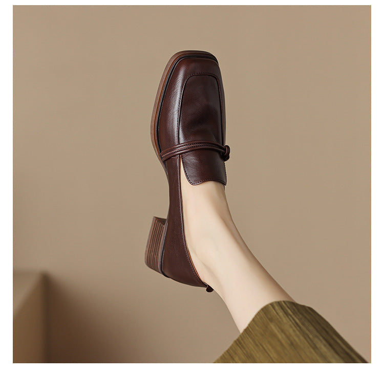 Adiffu Retro Square-Toe Loafers for Women, Vintage Casual Office Work Shoes for Everyday Wear
