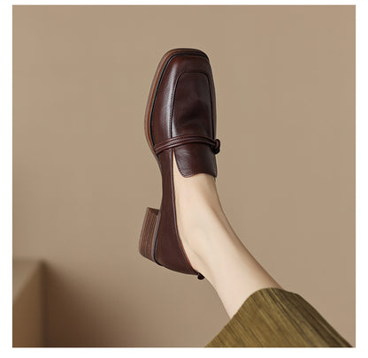 Adiffu Retro Square-Toe Loafers for Women, Vintage Casual Office Work Shoes for Everyday Wear