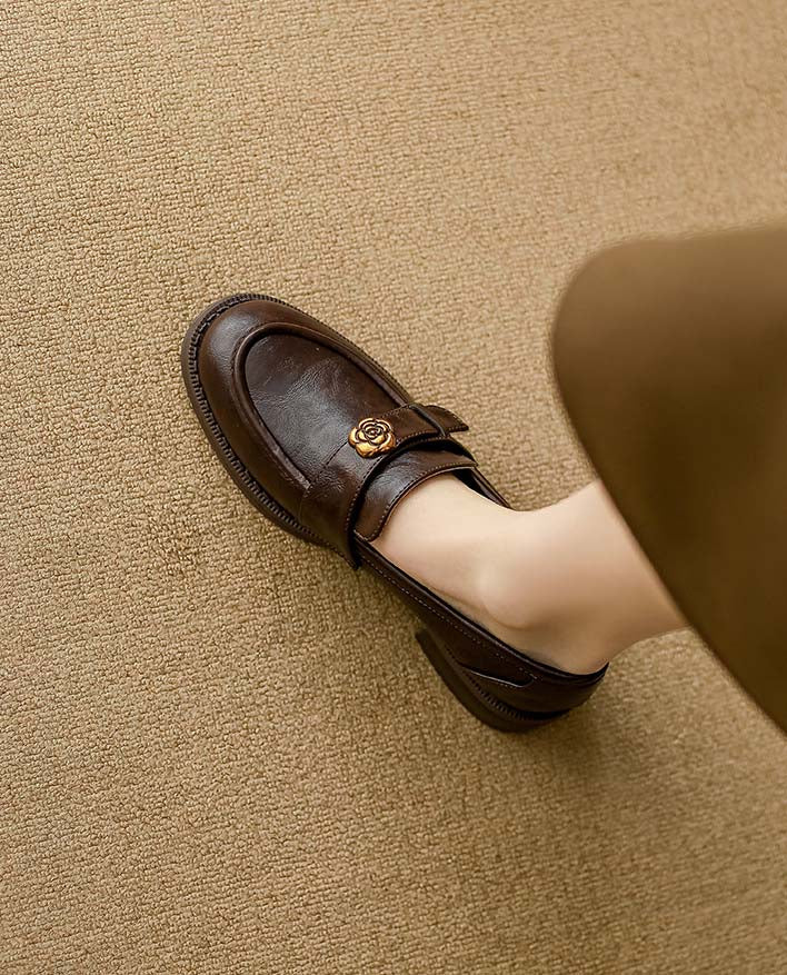 Adiffu Vintage Handmade Soft-Sole Chunky-Heel Loafers