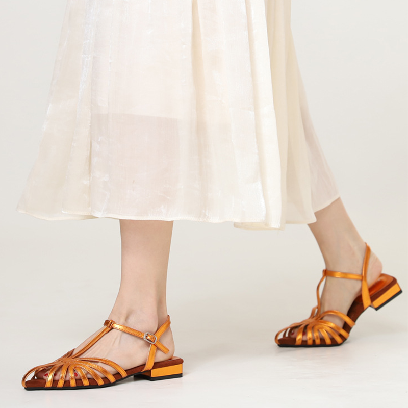 Selene Woven Roman Low-Heel Sandals