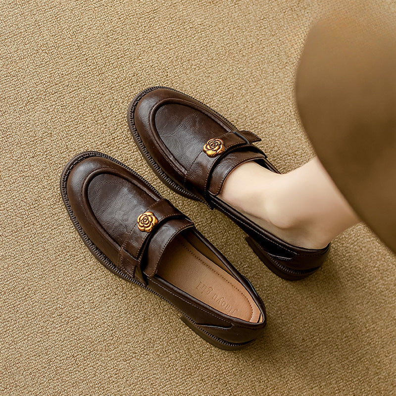 Adiffu Vintage Handmade Soft-Sole Chunky-Heel Loafers