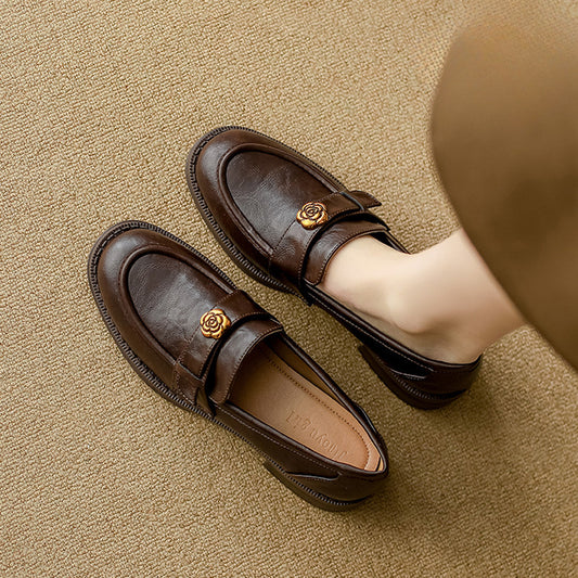 Adiffu Vintage Handmade Soft-Sole Chunky-Heel Loafers