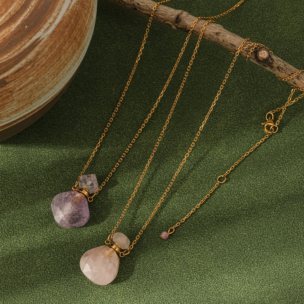 Adiffu Romantic Natural Stone Perfume Bottle Wishing Bottle Pendant Necklace