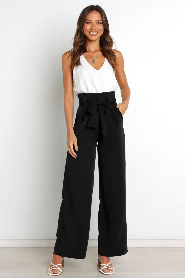 Adiffu Elegant Wide-Leg Work Trousers with Belt