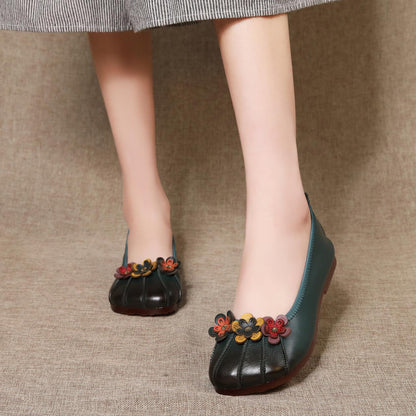 Adiffu Handmade Cowhide Flower Ethnic Style Women's Shoes