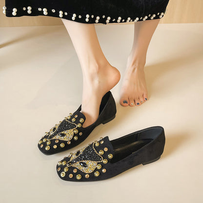 Adiffu Chic Studded Flat Loafers with Soft Comfort Sole