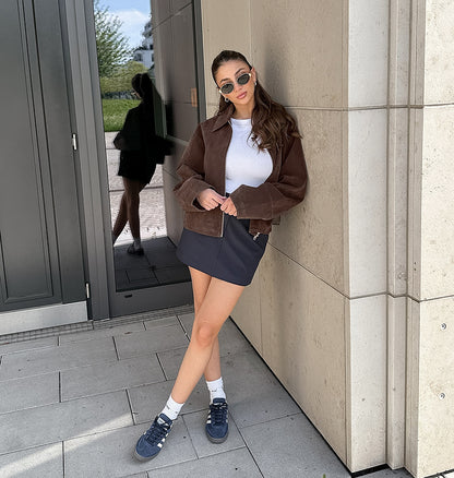 Vintage Brown Suede Lapel Relaxed Jacket