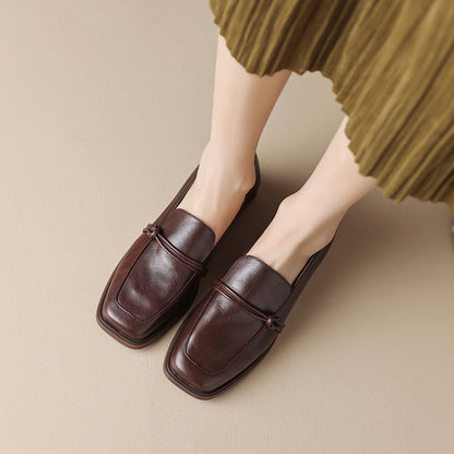 Adiffu Retro Square-Toe Loafers for Women, Vintage Casual Office Work Shoes for Everyday Wear