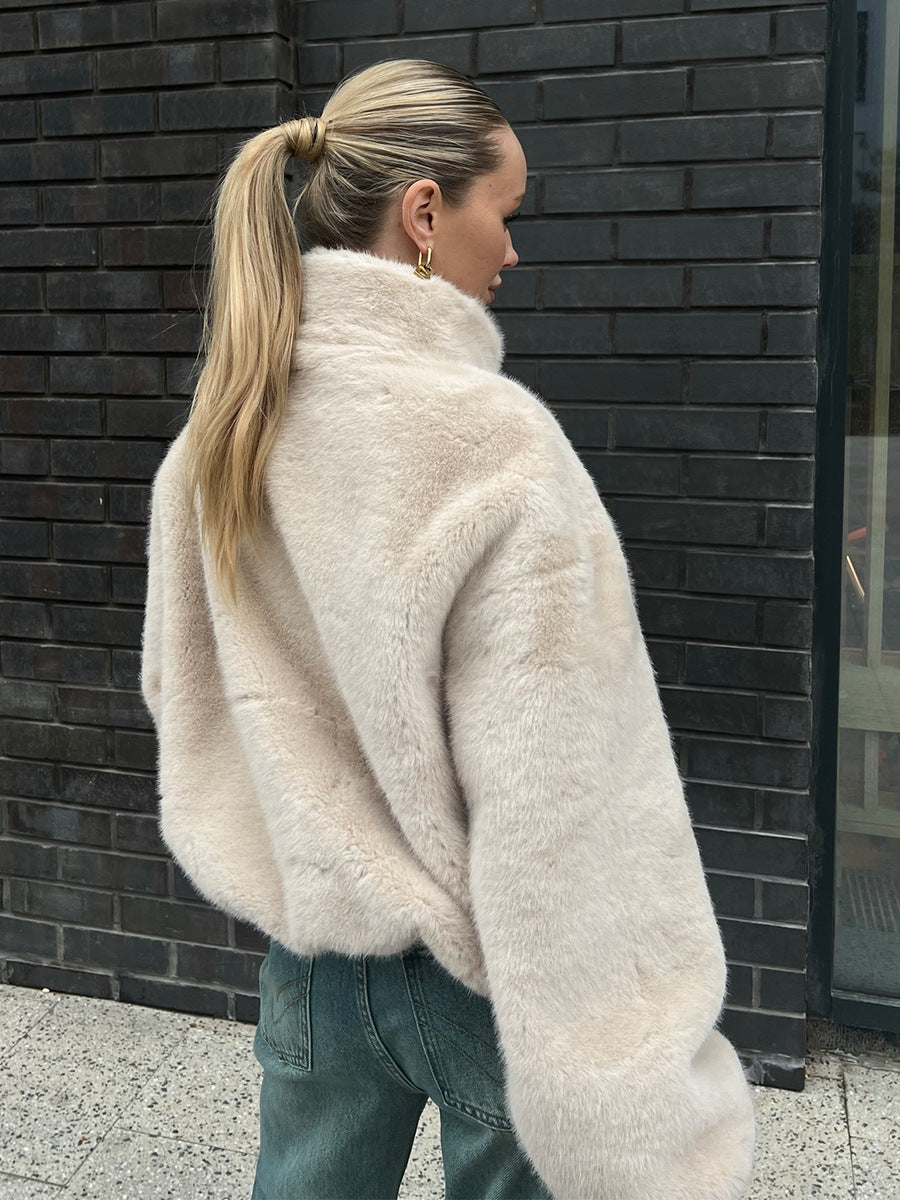 Women’s Warm Stand Collar Zip-Up Faux Fur Jacket
