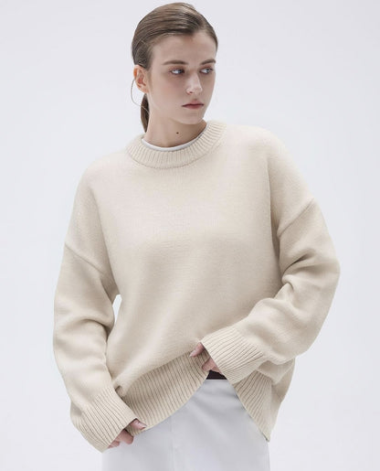 Adiffu Commuter-friendly Casual Solid-color Crew-neck Knitted Sweater