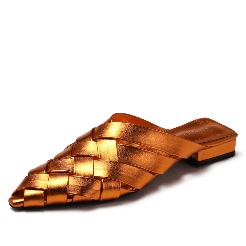 Adiffu Woven Pointed-Toe Block Heel Mules for Women