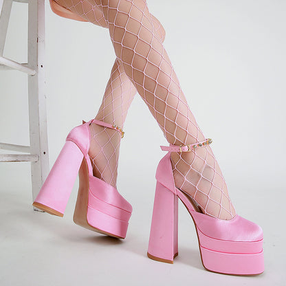Adiffu Fashion Ankle Strap Pumps Chunky heels