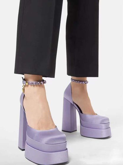 Adiffu Fashion Ankle Strap Pumps Chunky heels