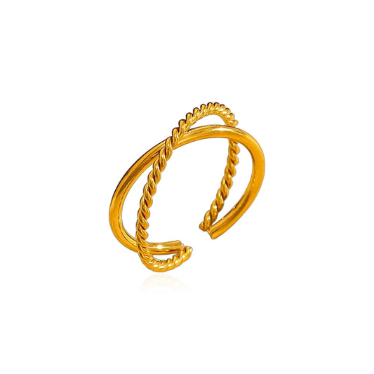 Luxury Twisted Crossover Open Ring for Women-18K Gold Plated 316L Stainless Steel Jewelry