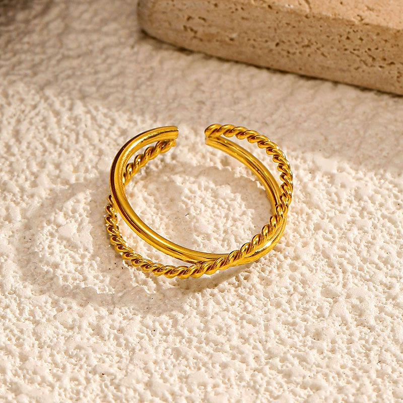 Luxury Twisted Crossover Open Ring for Women-18K Gold Plated 316L Stainless Steel Jewelry