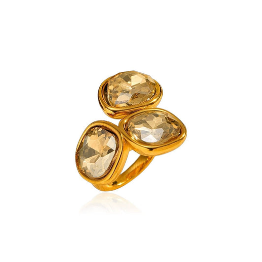 Luxury Zircon Statement Ring for Women-18K Gold Plated Stainless Steel Jewelry