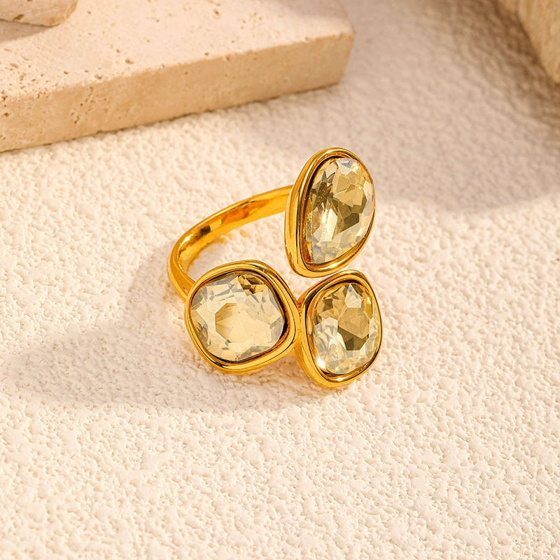 Luxury Zircon Statement Ring for Women-18K Gold Plated Stainless Steel Jewelry