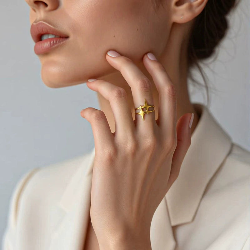 Minimalist Four-Point Star Open Ring