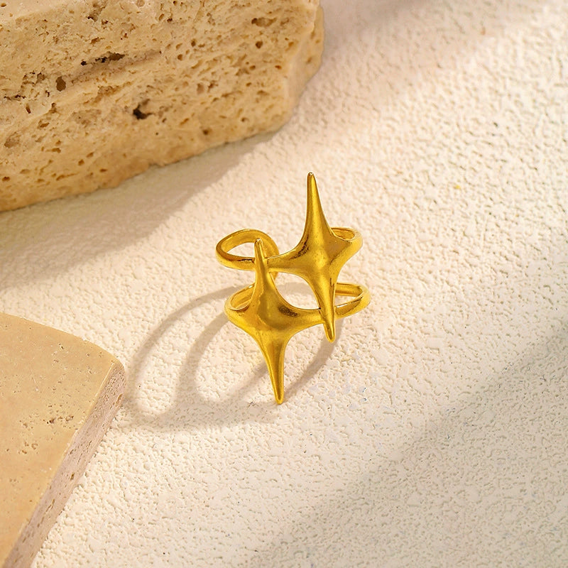Minimalist Four-Point Star Open Ring