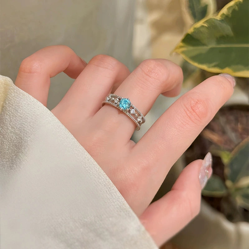 Celestia Firework-Cut Aquamarine Halo Ring – 1 Carat S925 Sterling Silver