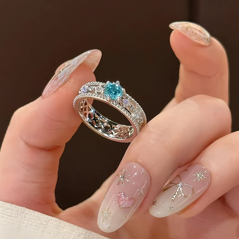 Celestia Firework-Cut Aquamarine Halo Ring – 1 Carat S925 Sterling Silver
