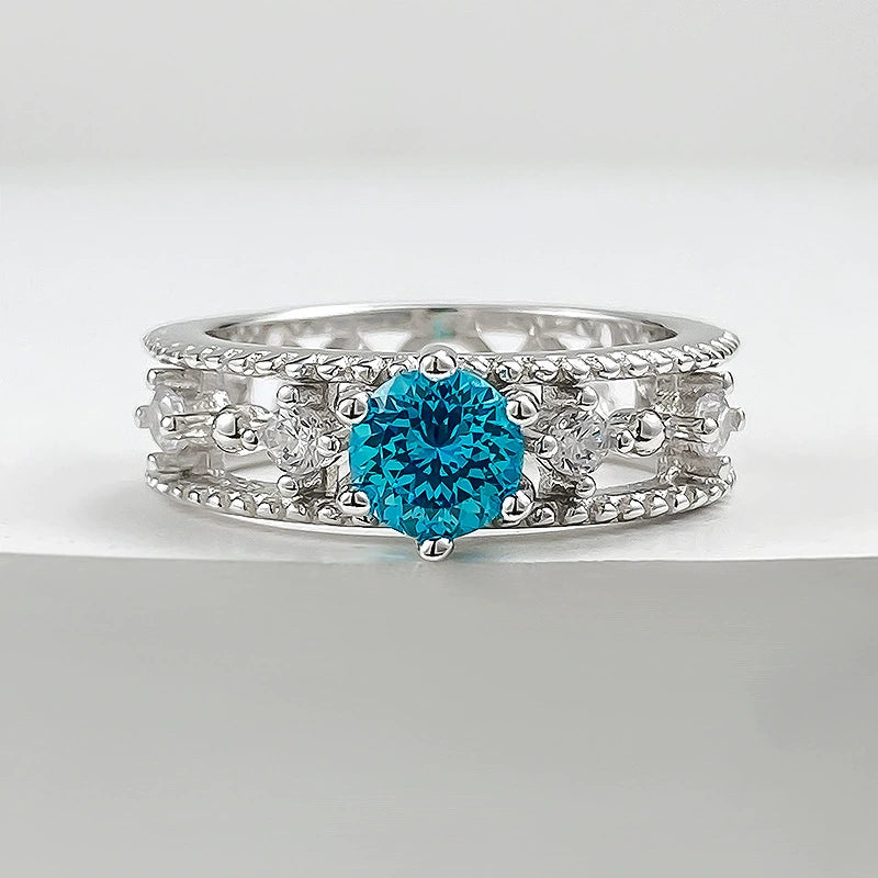 Celestia Firework-Cut Aquamarine Halo Ring – 1 Carat S925 Sterling Silver