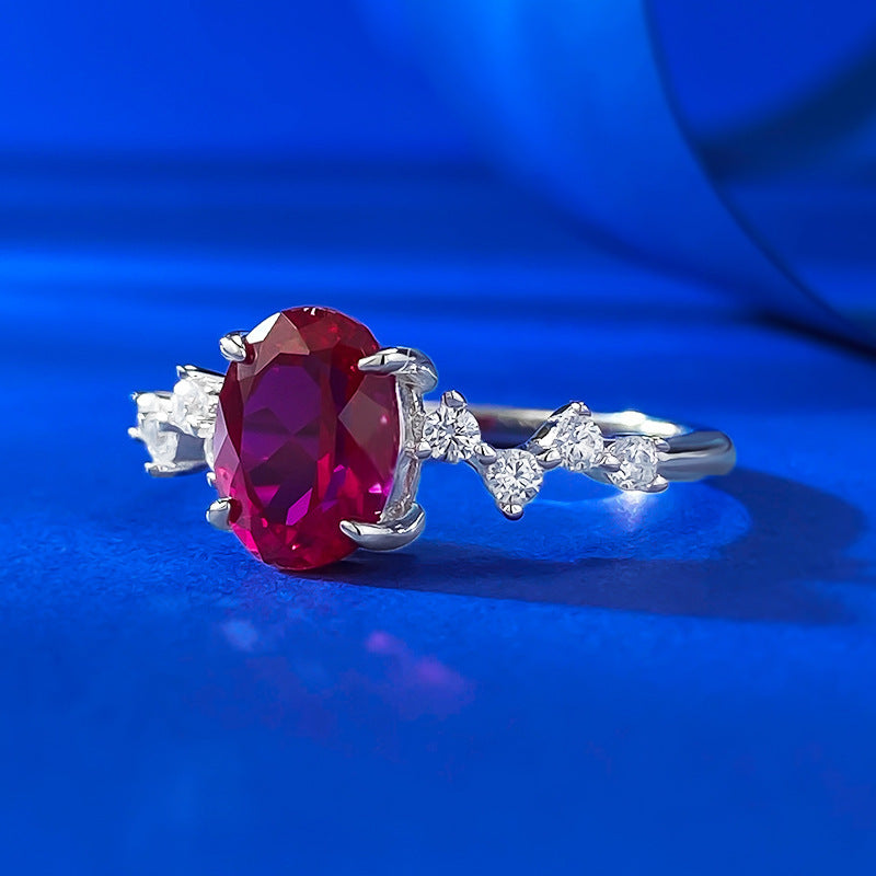 Rubina Crimson Oval Ring – 6×8mm S925 Sterling Silver