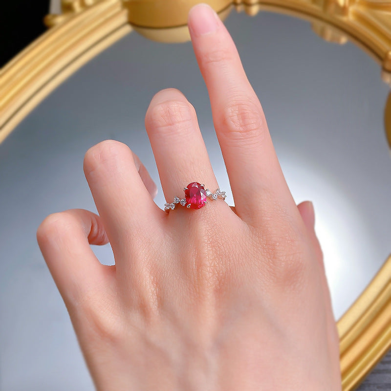 Rubina Crimson Oval Ring – 6×8mm S925 Sterling Silver