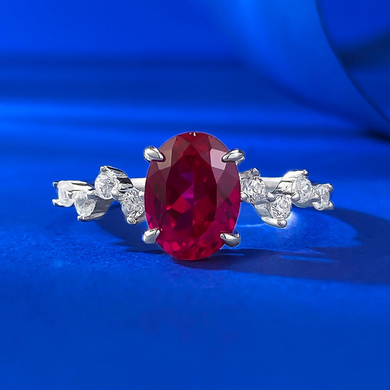 Rubina Crimson Oval Ring – 6×8mm S925 Sterling Silver