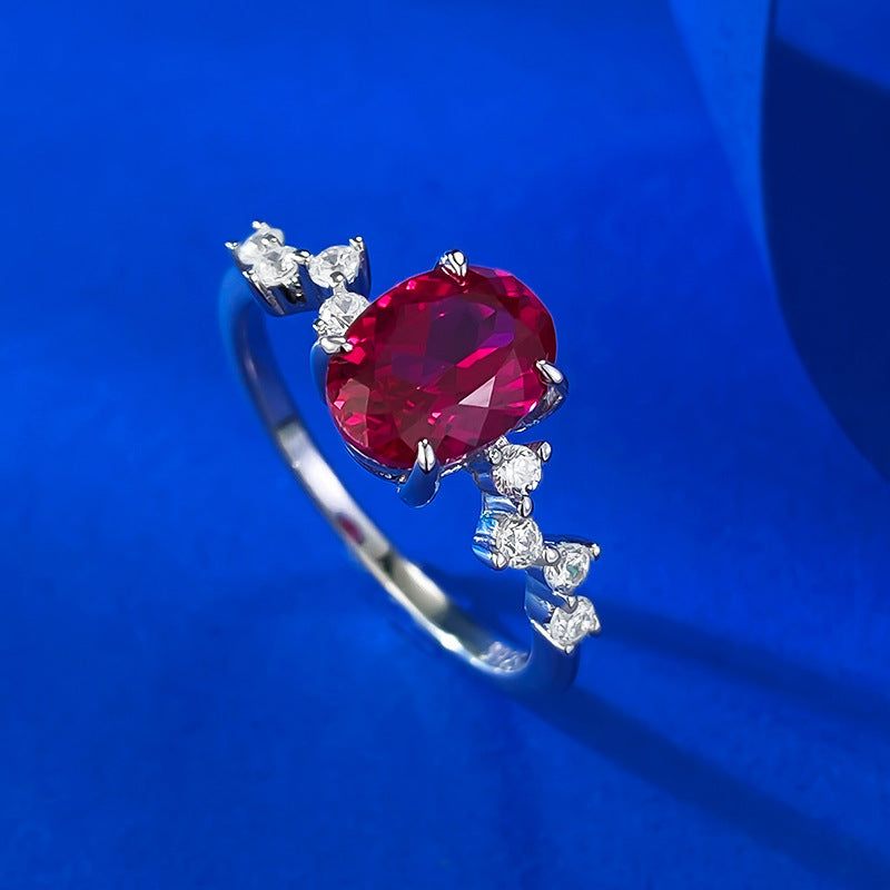 Rubina Crimson Oval Ring – 6×8mm S925 Sterling Silver