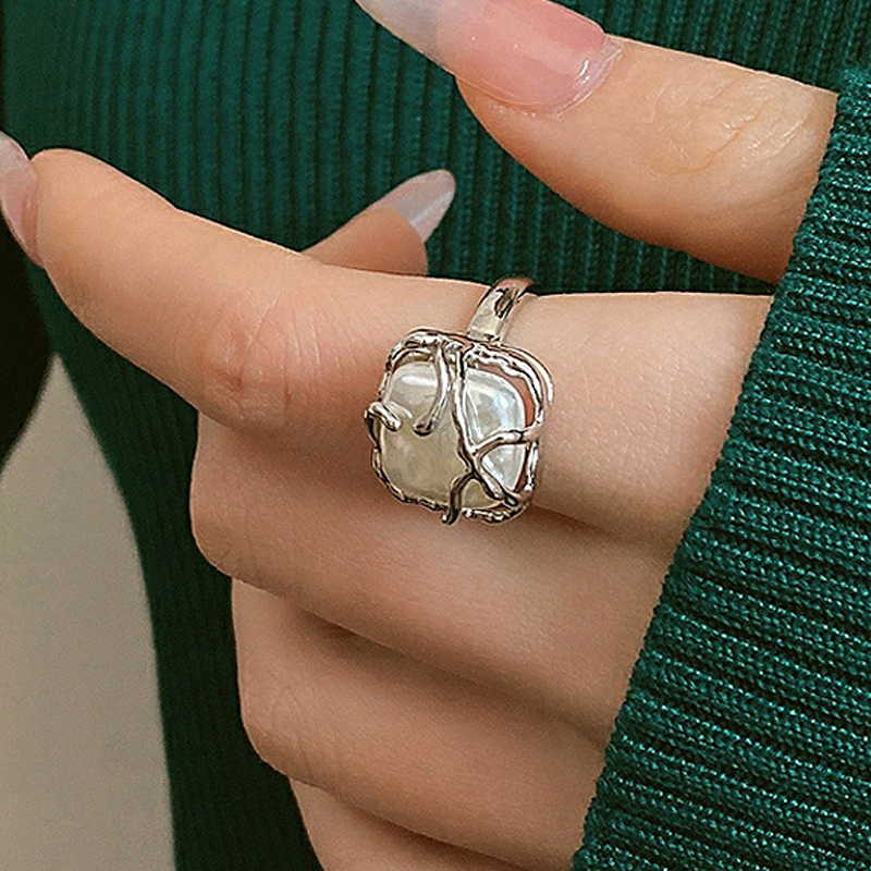 Luna Baroque Pearl Open Ring-S925 Sterling Silver