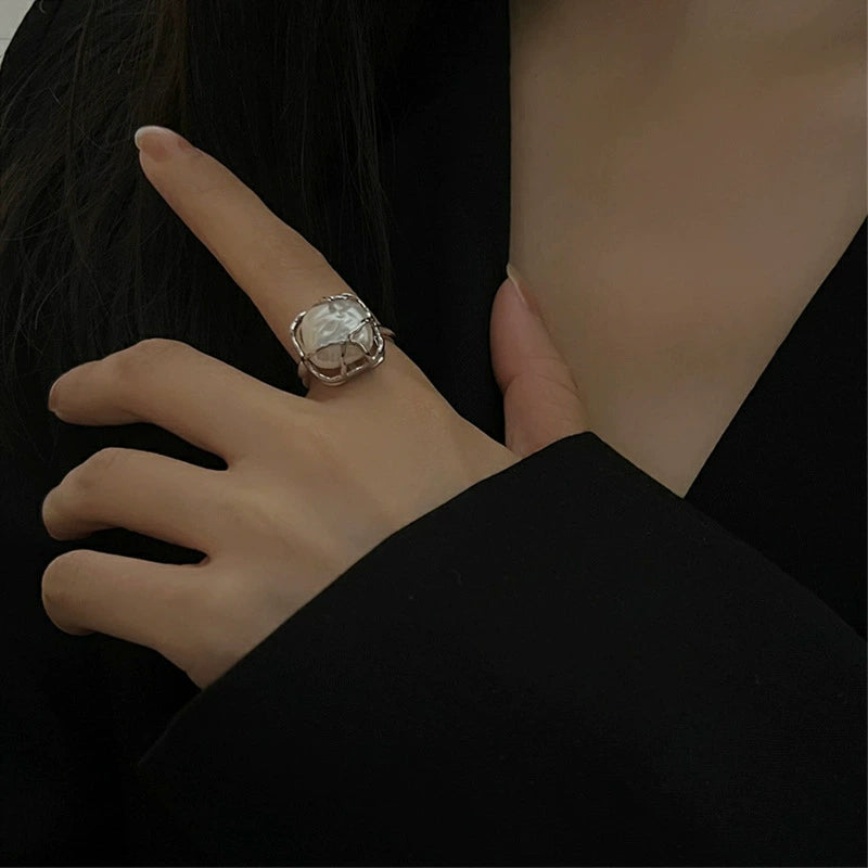 Luna Baroque Pearl Open Ring-S925 Sterling Silver
