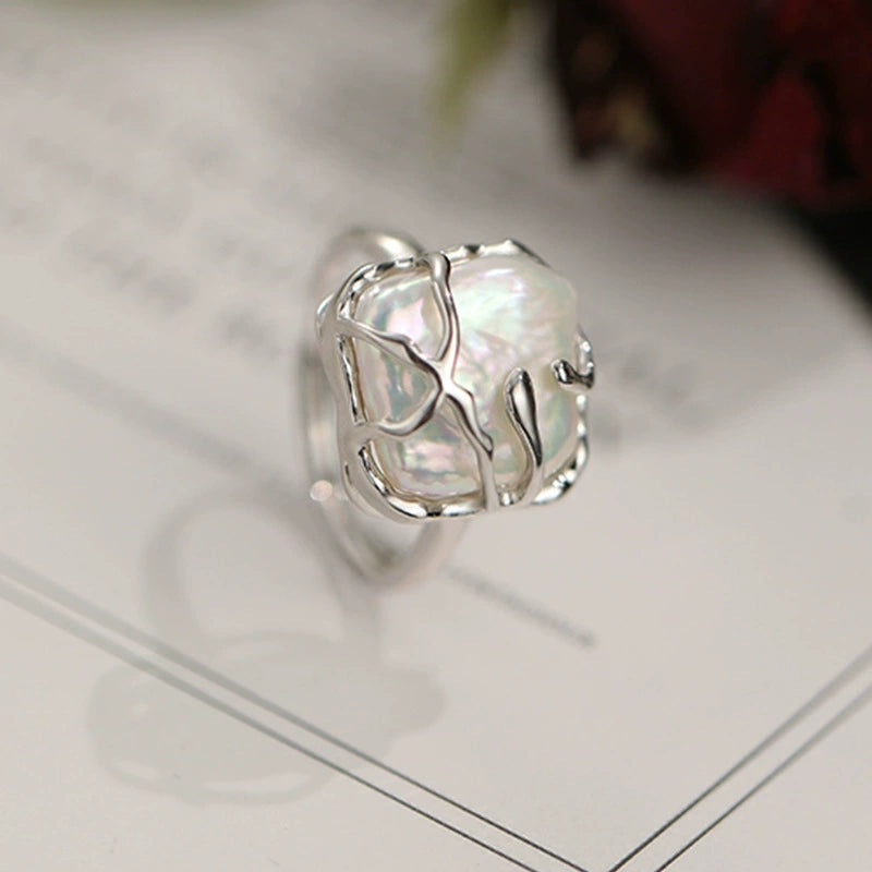 Luna Baroque Pearl Open Ring-S925 Sterling Silver