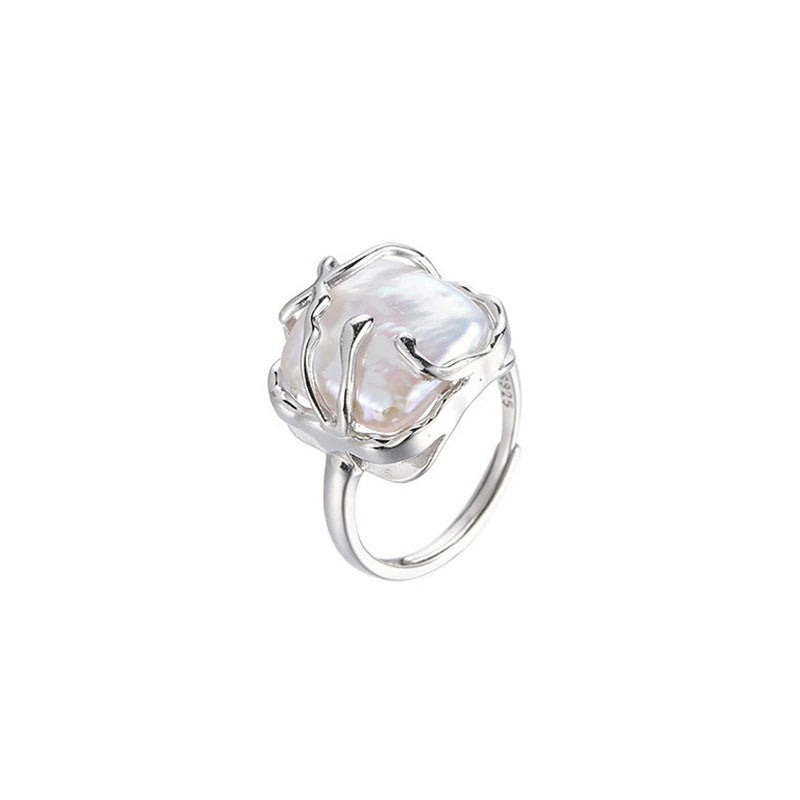 Luna Baroque Pearl Open Ring-S925 Sterling Silver