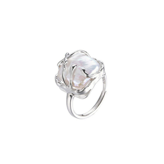 Luna Baroque Pearl Open Ring-S925 Sterling Silver