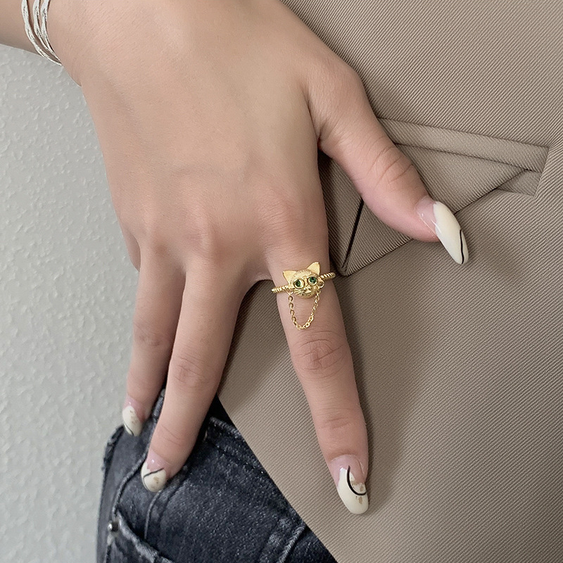 Whisker Charm Cat Ring-S925 Sterling Silver Adjustable Ring