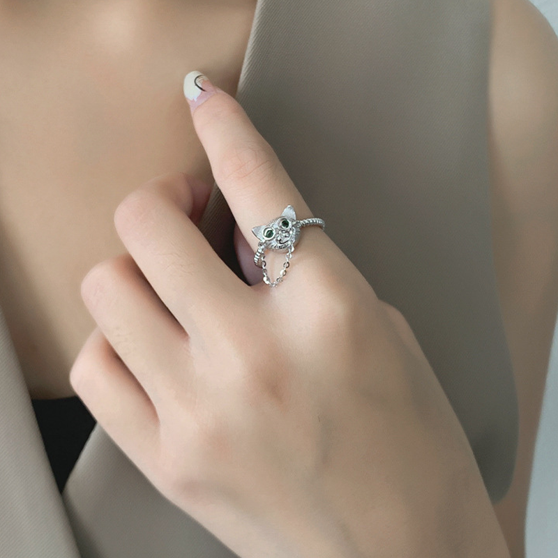 Whisker Charm Cat Ring-S925 Sterling Silver Adjustable Ring